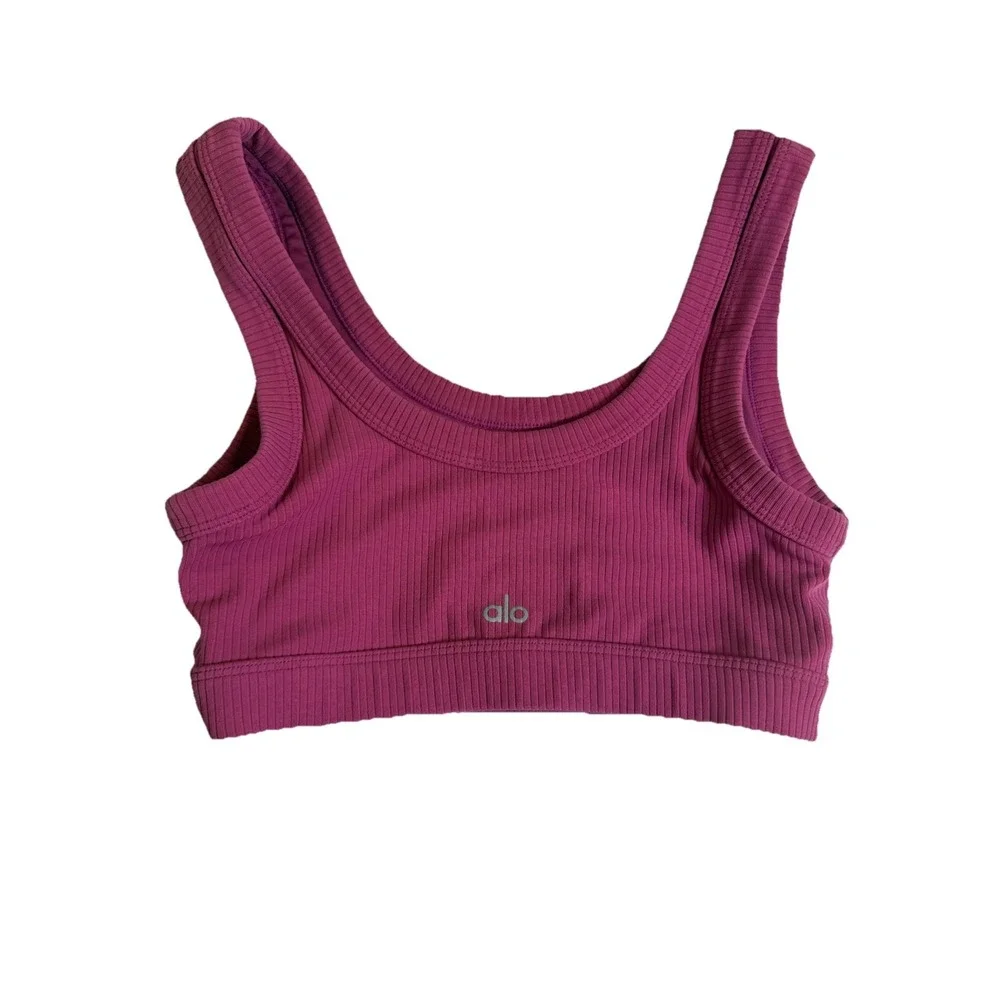 Alo‎ Yoga Ribbed Wellness Bra Womens Small Pink Excellent Scoop Neck Activewear